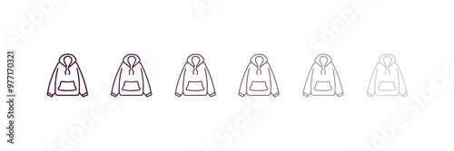 hooded jacket outline icon. Linear vector from clothes concept. 6 different line style hooded jacket icon included thin, light, regular, medium, bold, black