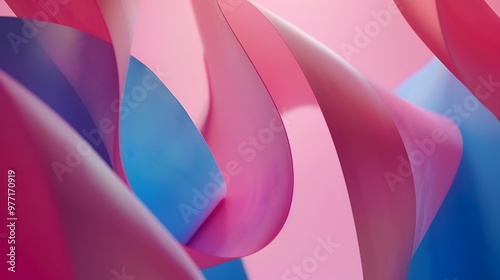 Abstract background with pink and blue curved shapes.