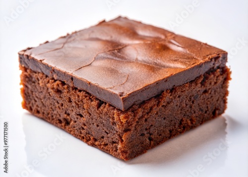 A square-cut piece of Swedish chocolate cake, exhibiting a balance of crispy exterior and gooey interior, carefully placed on a spotless white surface