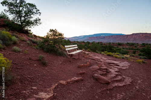 bench at sunset point photo