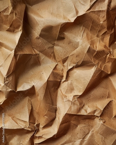 Abstract crumpled and creased recycled brown paper texture background