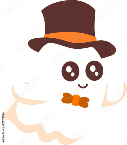 Cute kawaii ghost wearing magician hat