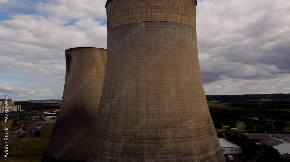 Aerial view of Power station Cooling Towers Energy production UK Europe Aerial view of Power station Cooling Towers Energy production UK Europe