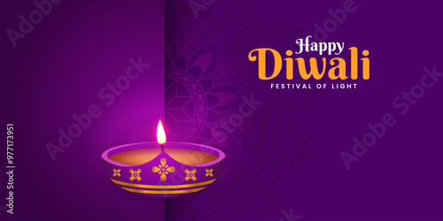 Happy Diwali festival with oil lamp decoration banner Background with copy space area photo