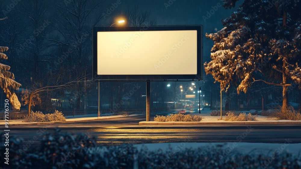 Blank mockup black board on street pine forest in winter going to journey destination Blank mockup black board on street pine forest in winter going to journey destination