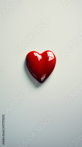 Red porcelain heart on a marble background in minimalist style. Valentine's Day card. 