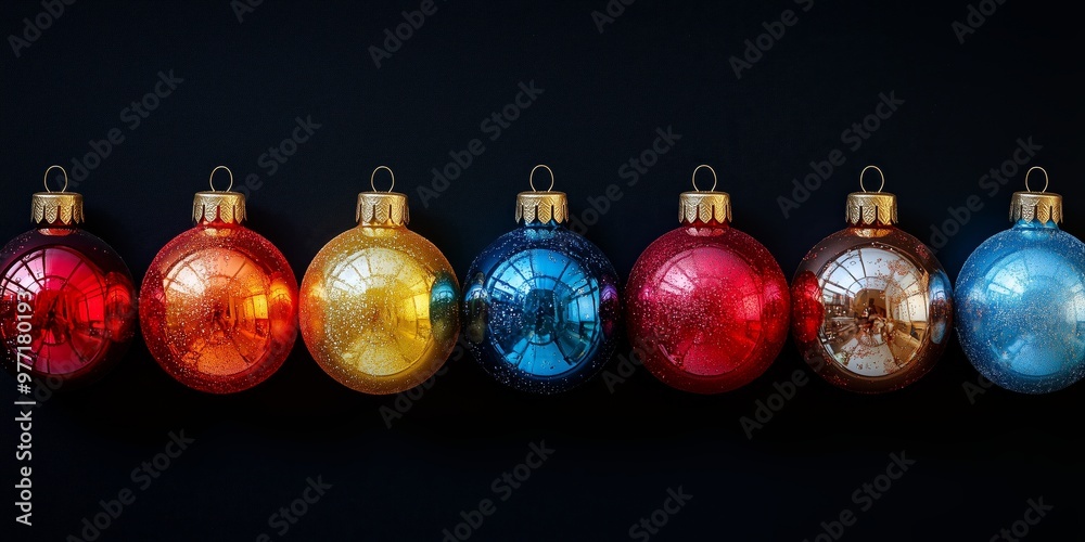 A pattern of vibrant retro style glass christmas baubles, festive spirit holiday season A pattern of vibrant retro style glass christmas baubles, festive spirit holiday season