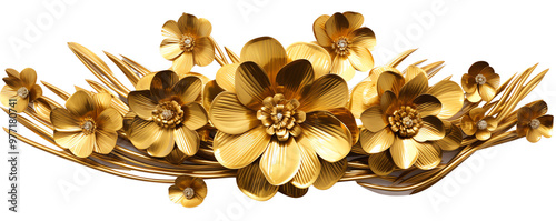 Elegant golden flowers arranged beautifully, perfect for decorative use or luxury themes in design projects.