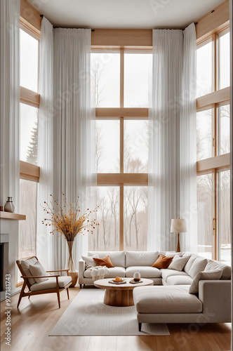 Cozy Scandinavian Living Room with Fall Decor and Natural Light