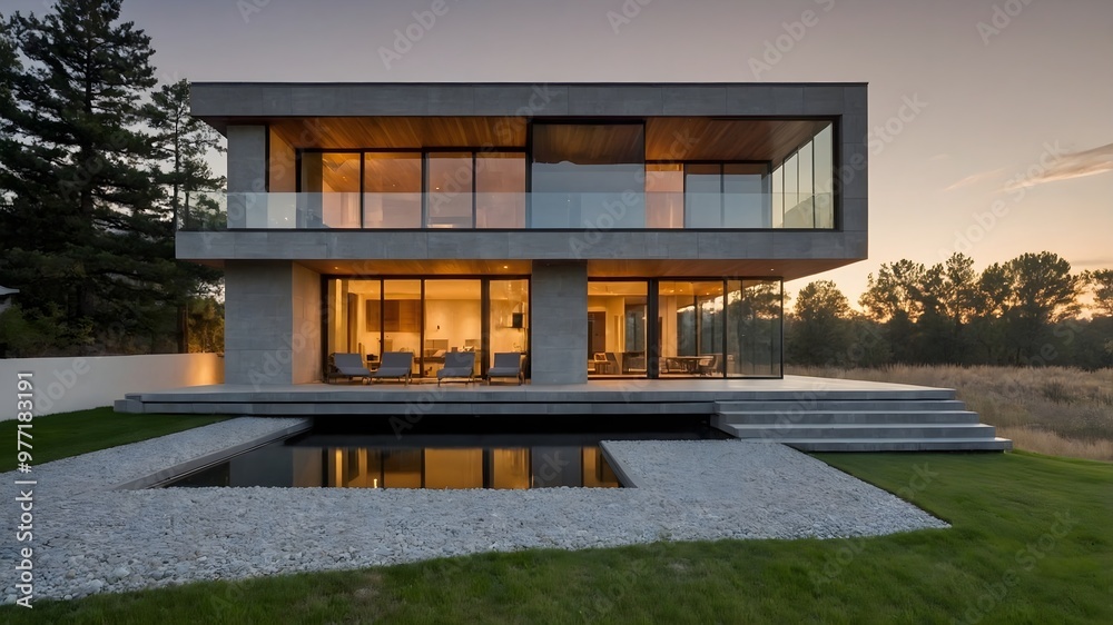 Obraz premium AI-Generated Image of Minimalistic Modern House in the nature. 