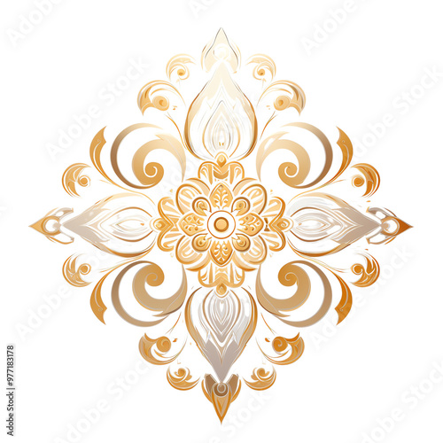 Wallpaper Mural Elegant floral design with intricate patterns in gold and white, perfect for decorative purposes and artistic inspiration. Torontodigital.ca