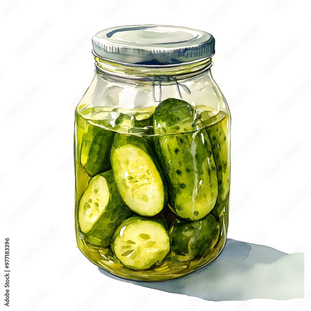 Watercolor Illustration of Pickles in a Jar Watercolor Illustration of Pickles in a Jar