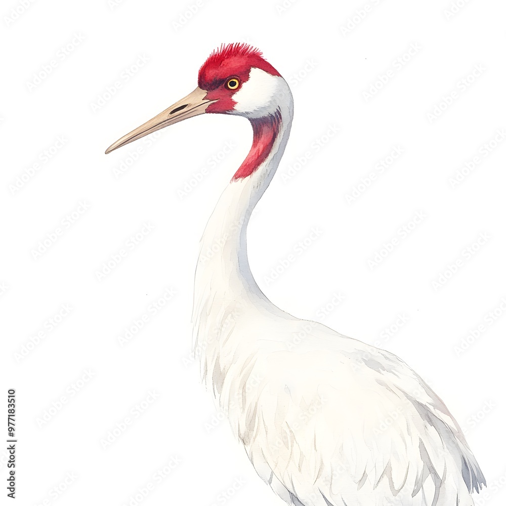 Watercolor Illustration of a Red Crowned Crane Watercolor Illustration of a Red Crowned Crane