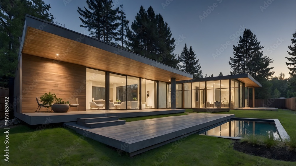 Fototapeta premium AI-Generated Image of Minimalistic Modern House in the nature. 