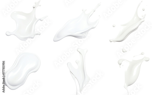 Collection of various white cream splashes on a transparent background, perfect for beauty or culinary designs.