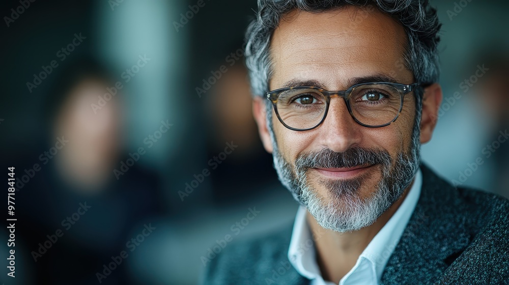 A business professional with curly gray hair and glasses smiles gently, exuding approachability and calm in an indoor office environment, softly lit. A business professional with curly gray hair and glasses smiles gently, exuding approachability and calm in an indoor office environment, softly lit.
