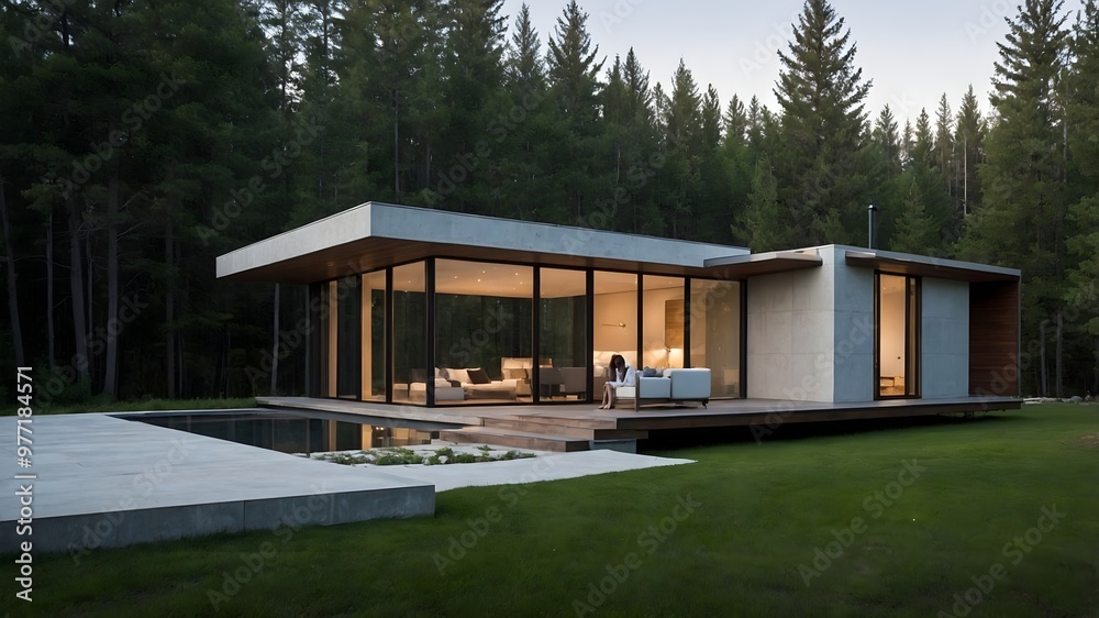 AI-Generated Image of Minimalistic Modern House in the nature. AI-Generated Image of Minimalistic Modern House in the nature.