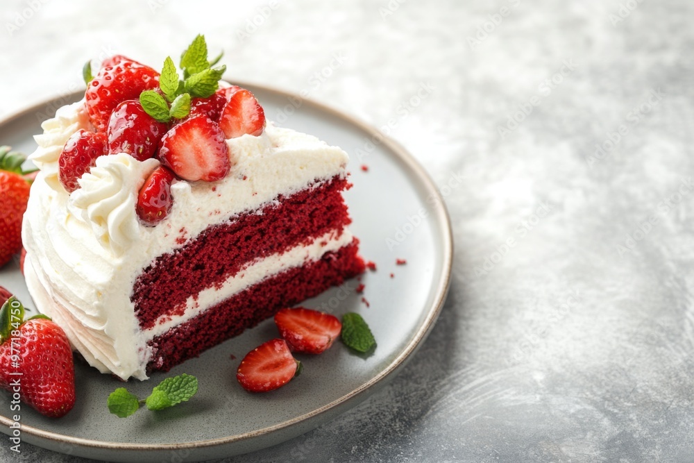 Red Velvet Cake with Whipped Cream and Fresh Strawberries Red Velvet Cake with Whipped Cream and Fresh Strawberries