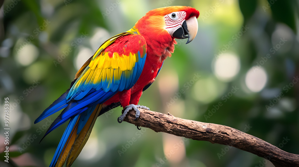 Vibrant Parrot on a Tropical Branch Vibrant Parrot on a Tropical Branch