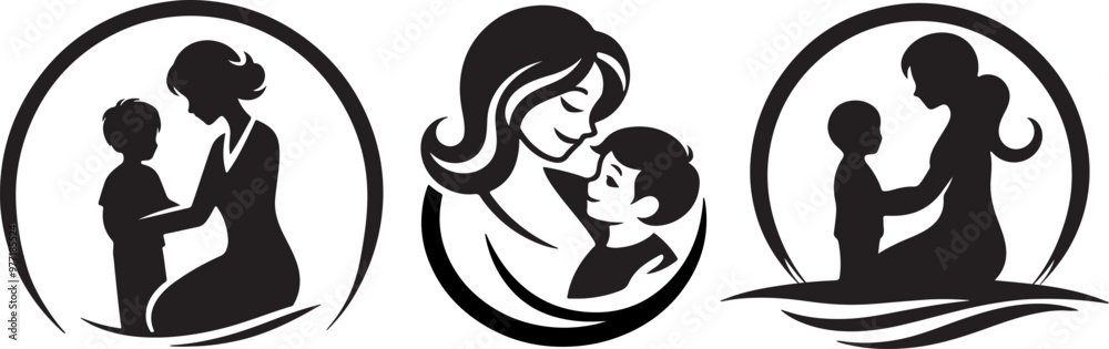 Mother and Son Silhouette Vector Art. Mother and Son Silhouette Vector Art.