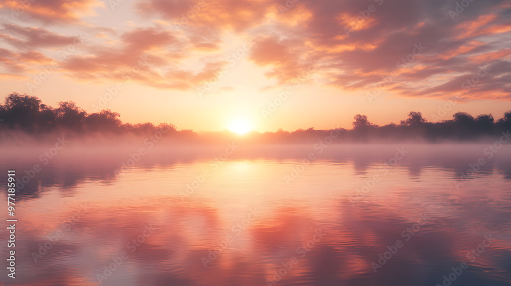 Naklejka premium Serene Sunrise Over Tranquil Lake