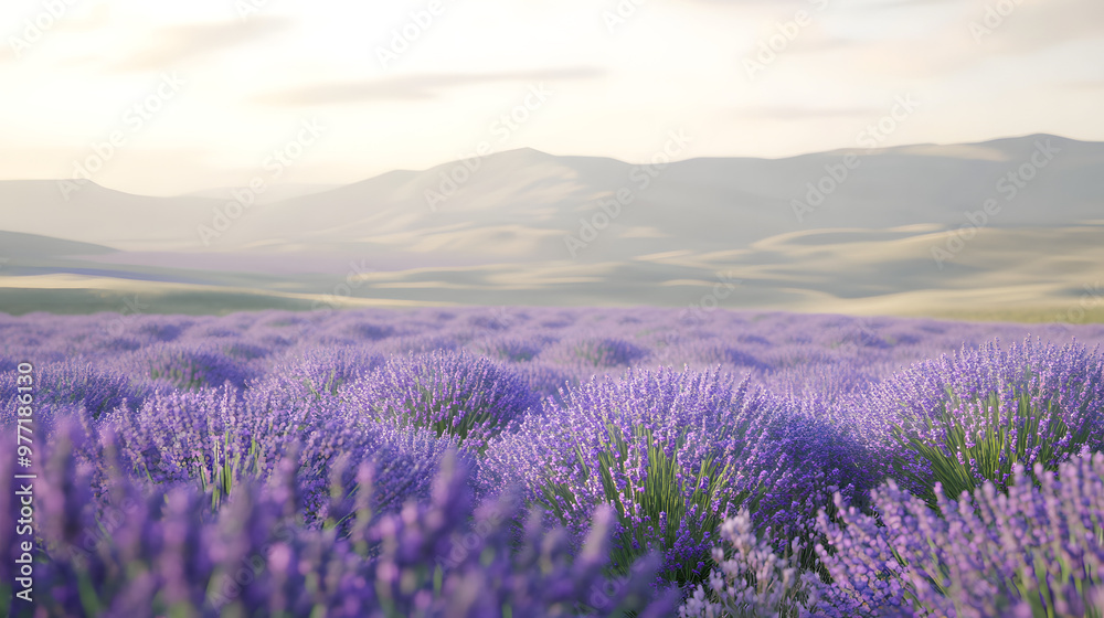 Fototapeta premium Lavender Field in Bloom Under Clear Sky