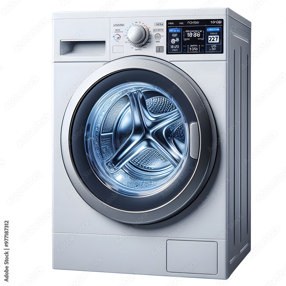 Realistic front-loader 3d washing machine with smart display Realistic front-loader 3d washing machine with smart display