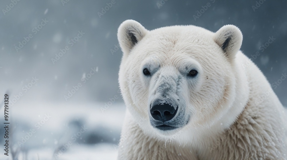 Polar bear in snow over a blurry natural background Polar bear in snow over a blurry natural background