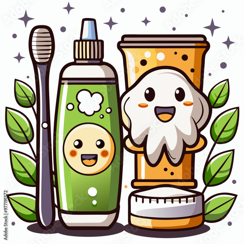Cheerful Dental Care Trio Cartoon Illustration