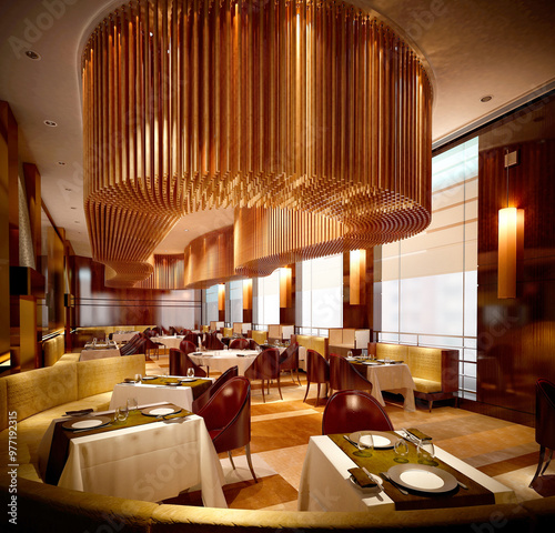 interior of luxury restaurant 3d render