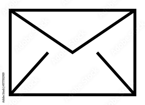 A minimalist black and white vector graphic of a closed envelope, symbolizing communication, email, and messages. Ideal for email marketing, postal services, communication themes, office stationery, a