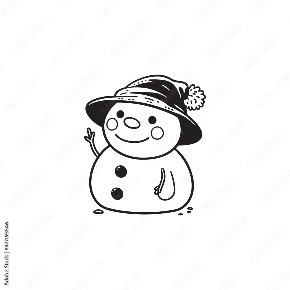 Snowman in Scarf and Hat - Isolated Vector Illustration, Flat Design. Snowman in Scarf and Hat - Isolated Vector Illustration, Flat Design.