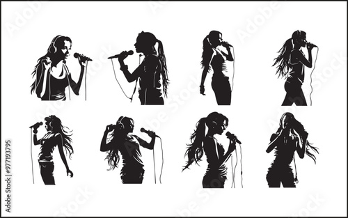 A set of high quality silhouette pop singer, country music, rock star and hiphop rapper artist vocal