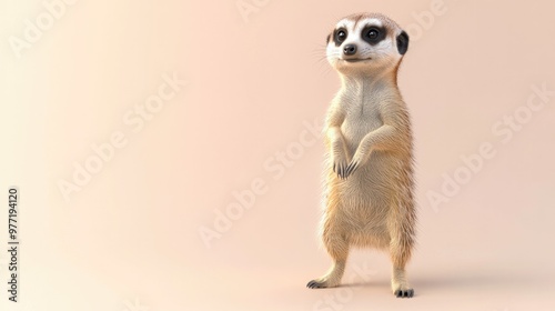 Wallpaper Mural A 3D-rendered meerkat standing on its hind legs, with a soft pastel background on the right, symbolizing the curious and alert behavior of zoo wildlife Torontodigital.ca