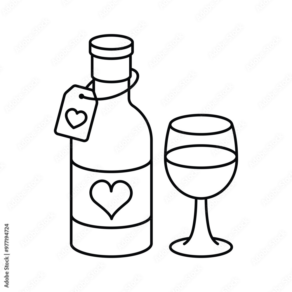 A bottle of wine with a glass, symbolizing love and relaxation A bottle of wine with a glass, symbolizing love and relaxation