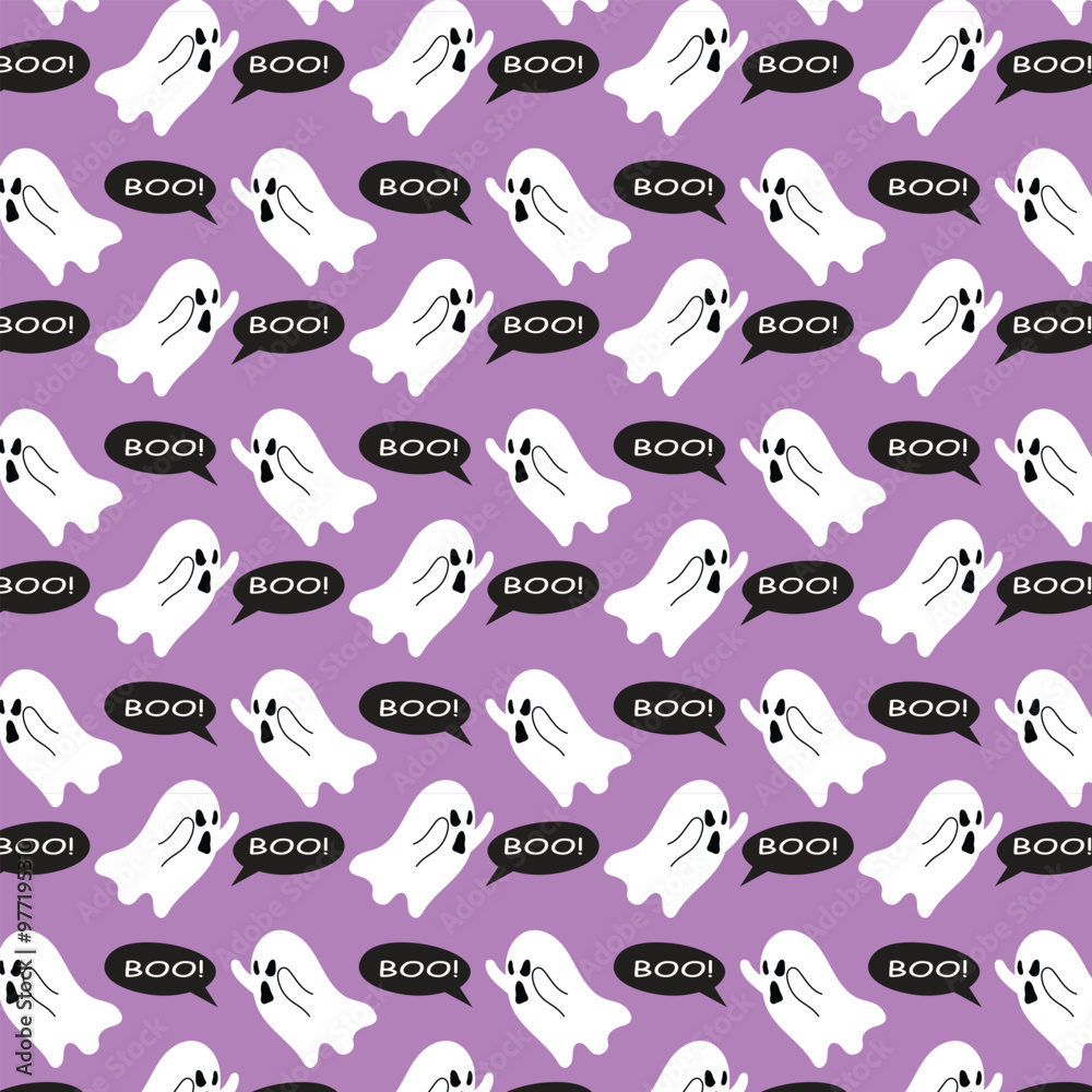 Fototapeta premium Halloween ghost seamless pattern background. 