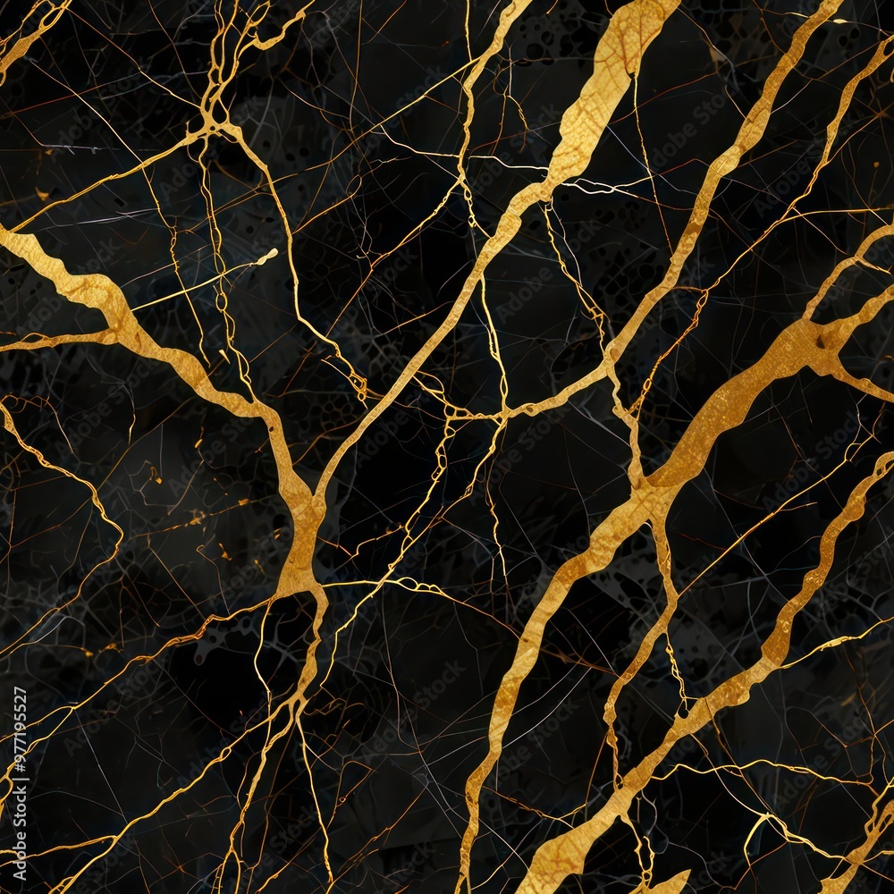 A Golden Portoro marble texture with a black background and striking gold veins. A Golden Portoro marble texture with a black background and striking gold veins.