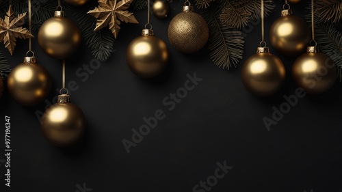 Sophisticated Matte Black and Gold Christmas Ornaments on a Minimalist Background