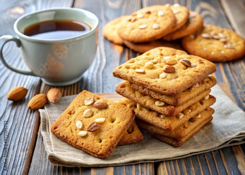 Crunchy biscuits with a nutty flavor, ideal for dunking in hot beverages photo