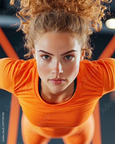 Female coach mid-air during a jump exercise, leading a cardio group, focus on athleticism and fun, diverse ages and fitness levels