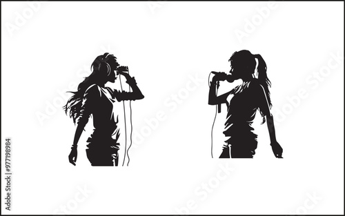 A set of high quality silhouette pop singer, country music, rock star and hiphop rapper artist vocal