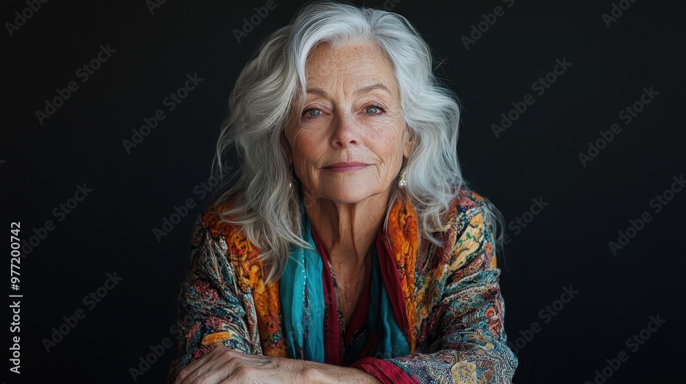 An elderly woman with white hair and a colorful shawl, smiling gently, reflects warmth and experience in a simple yet expressive portrait. An elderly woman with white hair and a colorful shawl, smiling gently, reflects warmth and experience in a simple yet expressive portrait.