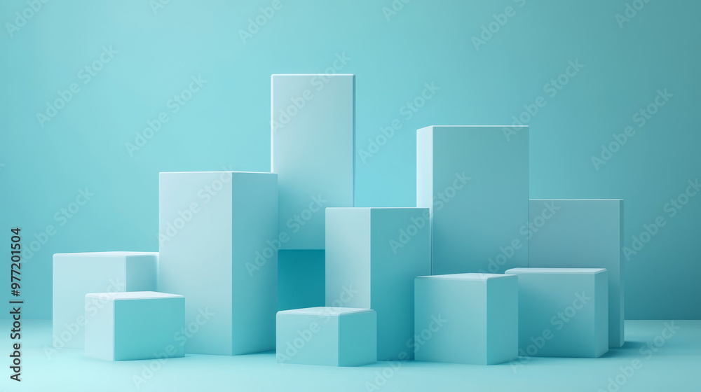 “Abstract geometric blocks arranged on a blue background, rendered in 3D. A minimalist and modern composition ideal for design projects or presentations.” “Abstract geometric blocks arranged on a blue background, rendered in 3D. A minimalist and modern composition ideal for design projects or presentations.”