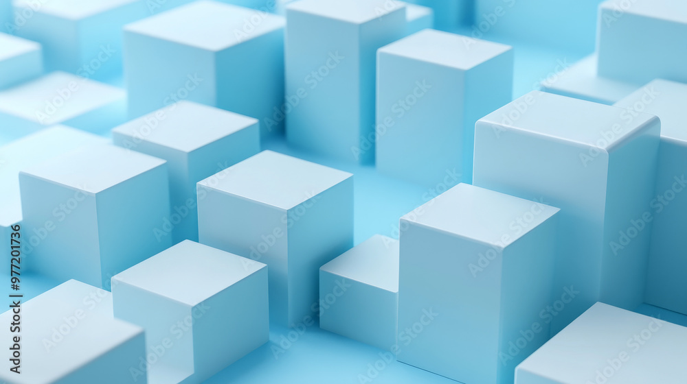 “Abstract geometric blocks arranged on a blue background, rendered in 3D. A minimalist and modern composition ideal for design projects or presentations.” “Abstract geometric blocks arranged on a blue background, rendered in 3D. A minimalist and modern composition ideal for design projects or presentations.”