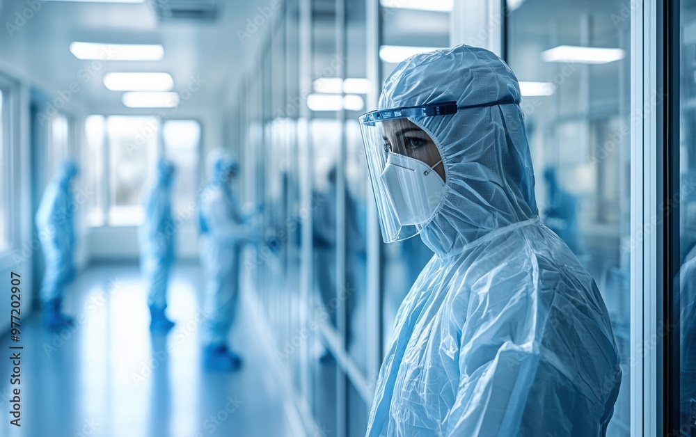 Obraz premium A woman in a hospital gown with a mask on her face