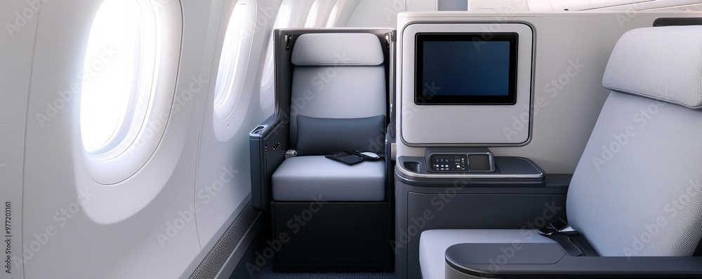 Business class cabin of a modern airplane Business class cabin of a modern airplane