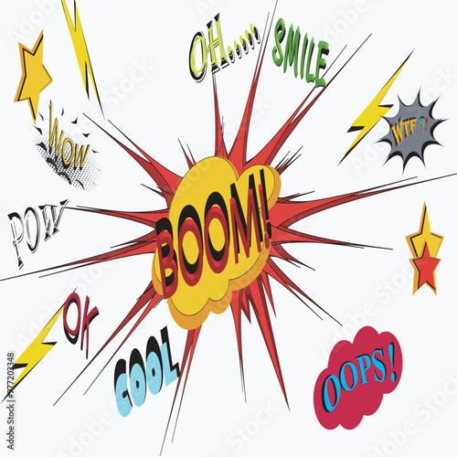   Boom blinking text bubbles with white background for social media sharing or business ,eps