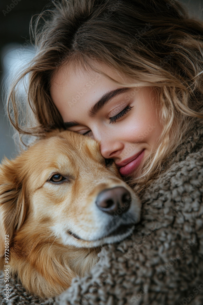 Pet adoption,  Joyful woman hugging dog at adoption center