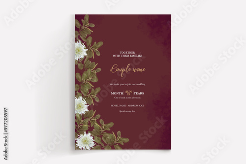 WEDDING INVITATION FRAME WITH FLOWER DECORATIONS WITH FRESH LEAVES