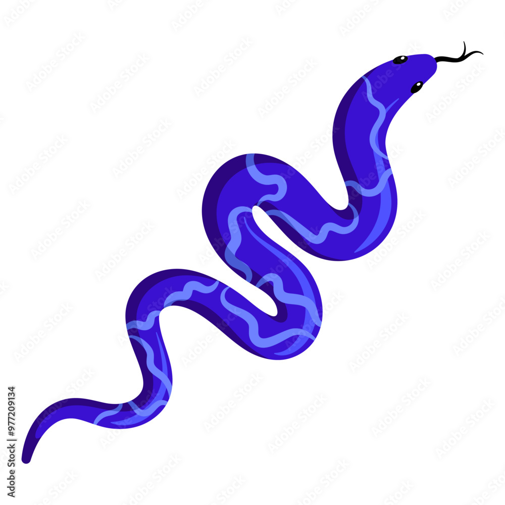 Naklejka premium Dark blue exotic tropical snake. Cartoon flat illustration